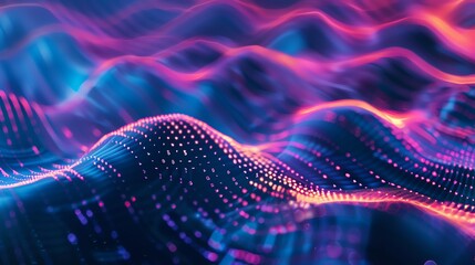 Poster - An abstract, digital art image of a glowing blue and pink wave with a blurred background of bokeh lights.