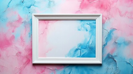 Aufkleber - Vibrant shades of blue and pink swirl together on a textured surface, while a pristine white frame sits centrally, inviting personal creativity and artistic expression