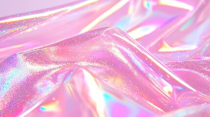 Poster - Glittering Holographic Film Surface, a vibrant and shimmering texture displaying a spectrum of colors with a smooth finish, ideal for creative design and artistic projects