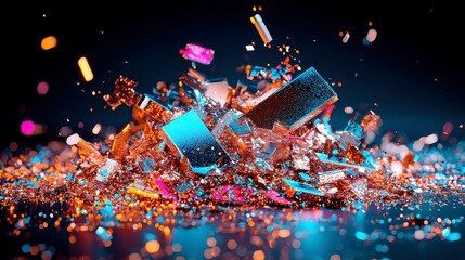 Poster - holographic glitter dust texture, shimmering particles reflecting light, vibrant colors dancing acro