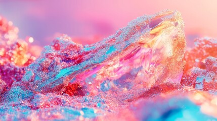 Poster - Holographic Glitter Dust Texture, shimmering particles reflecting light, vibrant colors blend and swirl, creating a mesmerizing and enchanting visual effect, ideal for creative projects.