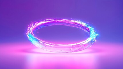 Poster - Luminous Color-Changing Hologram, dynamic visual display, vibrant hues shifting seamlessly, captivating light reflections, modern art installation, immersive experience in open space