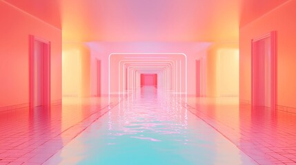 Poster - Multidimensional Prism Reflections, vibrant colors merging in a fluid dance, creating an enchanting display of light and shadow in an open, airy environment.