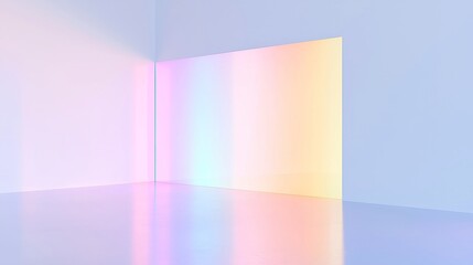 Poster - Prismatic Holographic Surface, vibrant colors reflecting off a smooth, glossy surface, creating a mesmerizing play of light in an open space, inviting exploration and curiosity