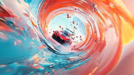 Poster - Vortex-Style Holographic Swirl, mesmerizing spiral patterns in vibrant colors, creating an immersive visual experience, captivating and dynamic energy in open space