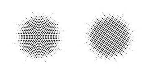 Poster - Halftone circle frame background set. Round border Icon using halftone random circle. Grunge circular stain. Vector illustration.