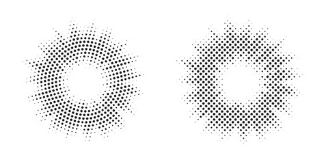 Poster - Halftone Background. Glowing light Halftone effect. Abstract grunge Starburst halftone dots background set. Star Flare, Shine light halftone texture. Retro background, pop art style.