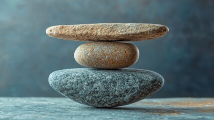 Poster - Balanced stack of rocks sitting in nature symbolizing strength and emotional equilibrium in a peaceful outdoor setting