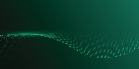 Wall Mural - dark green background. halftone shiny wave vector. simple technology design concept