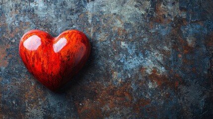 Poster - Bright red heart positioned on a gray background creating a striking contrast that evokes feelings of love