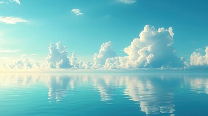 Poster - Calm ocean with soft clouds reflecting on the water surface creating a peaceful atmosphere of serenity and reflection