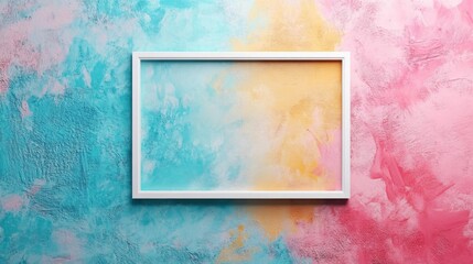Poster - The vibrant blend of turquoise and soft pink creates a stunning backdrop, accentuating an empty white frame that invites imagination and artistic pursuits