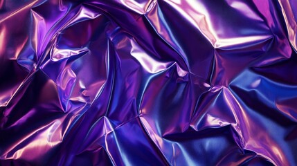 Poster - Vibrant hues of purple and blue shimmer across the textured surface of crumpled metallic fabric, catching the gentle evening light, creating a mesmerizing interplay of color and reflection