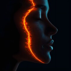 Poster - Glowing Conceptual Portrait with Mechanical and Organic Facial Halves