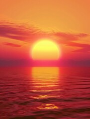 Wall Mural - radiant sun setting over calm crimson ocean creating a peaceful scenery