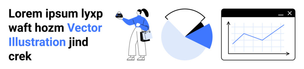 Poster - businesswoman holding reports beside pie chart and line graph on monitor. ideal for business, analyt