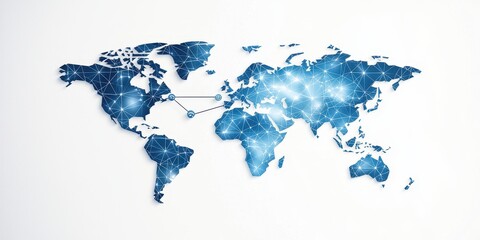 Poster - International and global supply chain management. Abstract world map in blue tones with a digital, futuristic design.