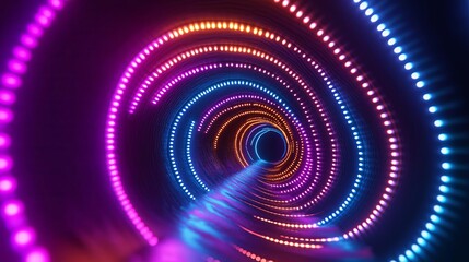 Poster - A hypnotic spiral of neon lights against a dark background