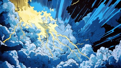 Poster - Bright Lightning Bolt Illuminates Dark Clouds in a Dramatic Sky Scene Illustrating Stormy Weather Dynamics
