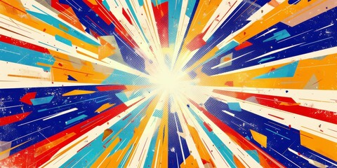 Poster - Vibrant abstract explosion with dynamic lines in bright colors showcasing energy and motion in a modern graphic art composition