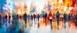© Prasong Takham - Vibrant and Colorful Cityscape with Blurred Silhouettes of People Walking on the Crowded Downtown Street of a Bustling Metropolitan City