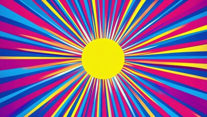 Poster - Bright and Colorful Abstract Design with Radiating Lines and Sun