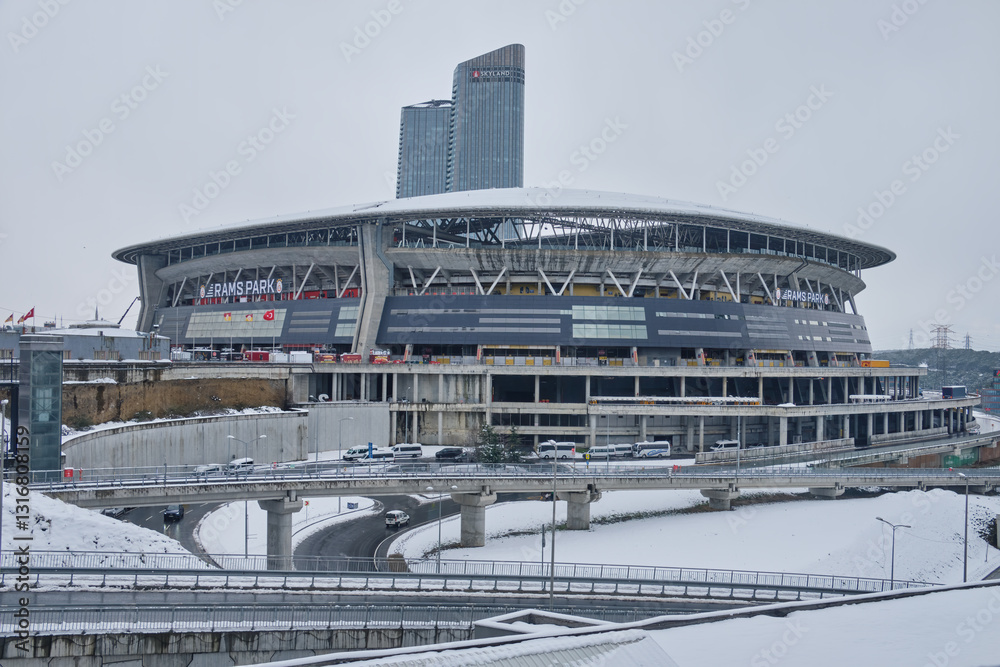 ISTANBUL, TURKEY, FEBRUARY 21, 2025: Snowy day for Ali Sami Yen Stadium ...
