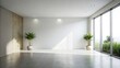© kanyapat - Sunlit Minimalist Interior Design with Greenery and Expansive Window View
