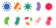 © dariachekman - Bacteria, microbe, virus outline vector icon set. Microscopic bacterium and bacillus collection, isolated on white background.