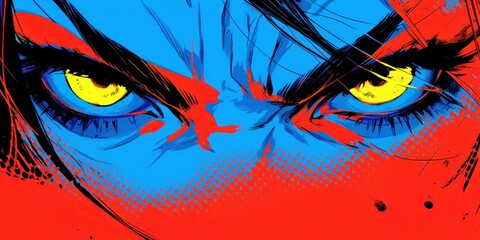 Poster - Intense Colorful Eyes in Blue and Red Abstract Art Composition