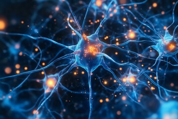 Aufkleber - Intricate Neuron Network with Bright Glowing Synapses and Dendrites