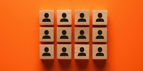 Poster - Diverse group unity and mutual support. Blocks with user icons arranged on a vibrant orange background.