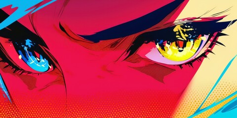 Poster - Vibrant Abstract Art with Striking Blue and Yellow Eyes in Focus