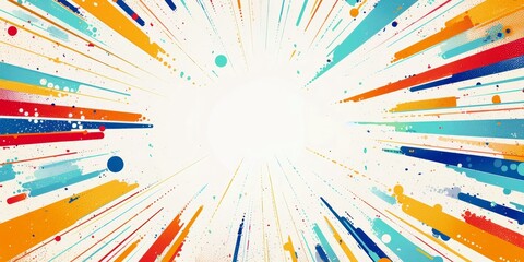 Poster - Abstract colorful burst of lines and dots radiating from the center in a dynamic composition suitable for backgrounds or design projects
