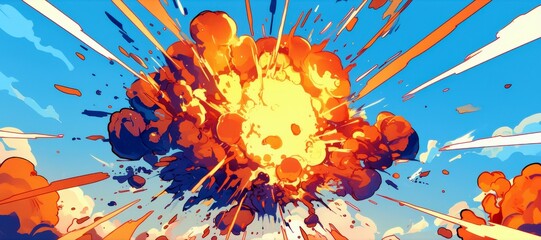 Poster - Explosive Burst in Bright Colors with Blue Sky and Vibrant Clouds
