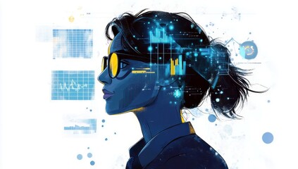 Poster - Innovative woman with data visualization and technology elements