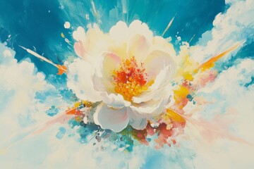 Aufkleber - Vibrant Artistry of Floral Burst Against Blue Sky Background