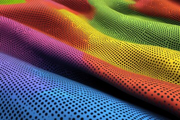 Poster - Vibrant Colorful Waves with Dots Pattern on Textile Fabric Surface