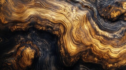 Poster - Swirling patterns of rich golden and dark hues showcase the natural design of wood, capturing the viewer's attention with elegant textures and fluid forms reminiscent of flowing lava or abstract art