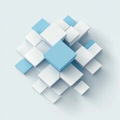Poster - Abstract 3D cube composition with light blue and white blocks.