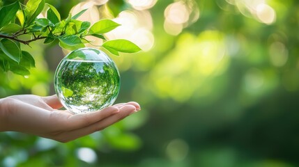 Poster - A fragile glass globe held in cupped hands, emphasizing environmental conservation, sustainability, and the importance of protecting our planet.