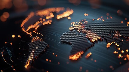 Poster - A futuristic world map with holographic projections of data and statistics, representing global trends, technological advancements, and the interconnectedness of the digital age.