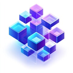 Poster - abstract 3d geometric shapes, blue and purple cubes, digital illustration.