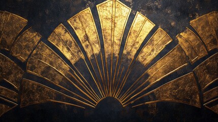 Poster - Intricate golden fan shapes form a stunning decorative pattern against a rich, textured backdrop, creating a luxurious atmosphere filled with sophistication and style