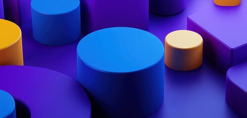 Poster - Abstract 3D render of vibrant blue, purple, and orange geometric shapes.