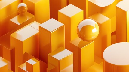 Poster - Abstract 3D render of yellow geometric shapes.