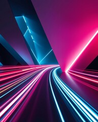 Aufkleber - Neon Lights Tunnel with Motion Blur, Abstract Background. Dynamic and modern composition with vibrant colors