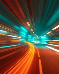 Aufkleber - a dynamic tunnel of light showcasing speed and motion with vibrant colors, suggesting progress