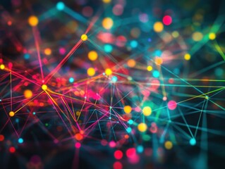 Poster - a vibrant abstract representation of interconnected nodes and lines, symbolizing digital networks an