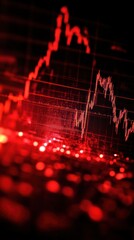 Poster - Abstract representation of fluctuating stock market trends with red and black tones, highlighting data visualization in finance